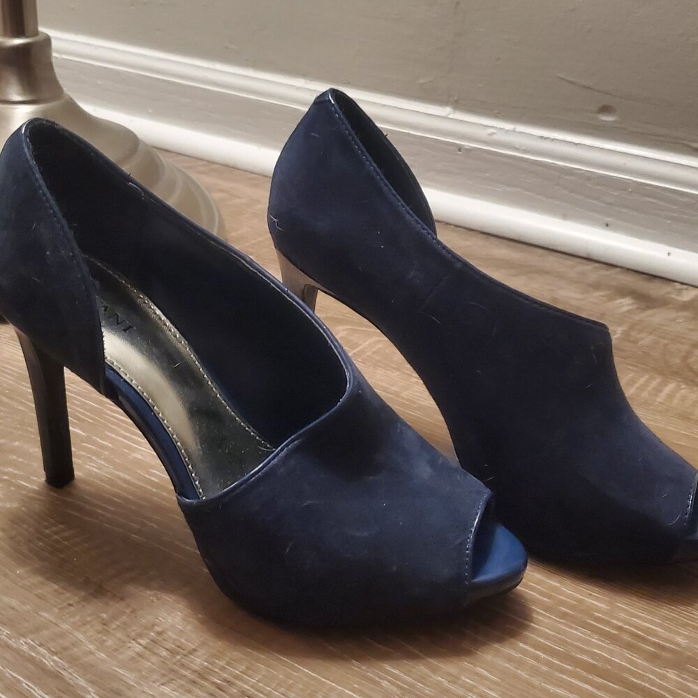 Blue suede heels